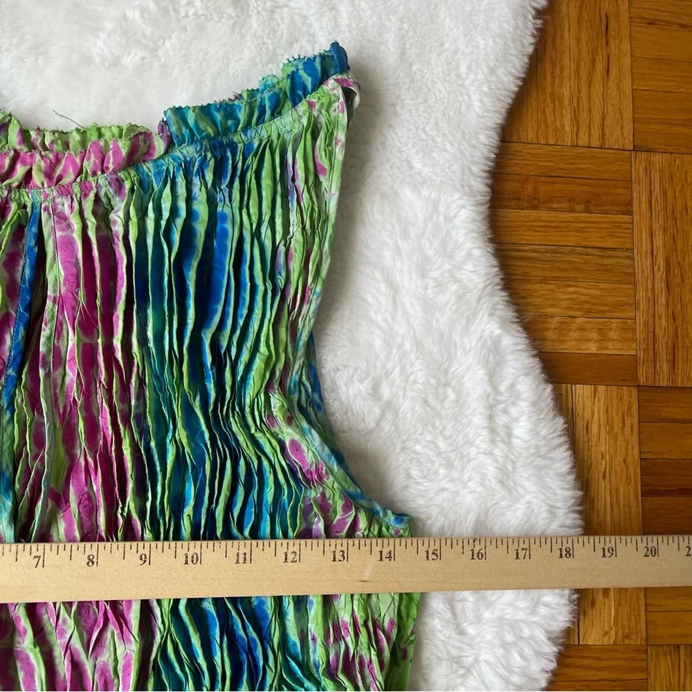 CALYPSO ST BARTH  100% Silk Pleated Maxi Dress Tie Dye Boho Blue Pink Green L - Picture 13 of 15